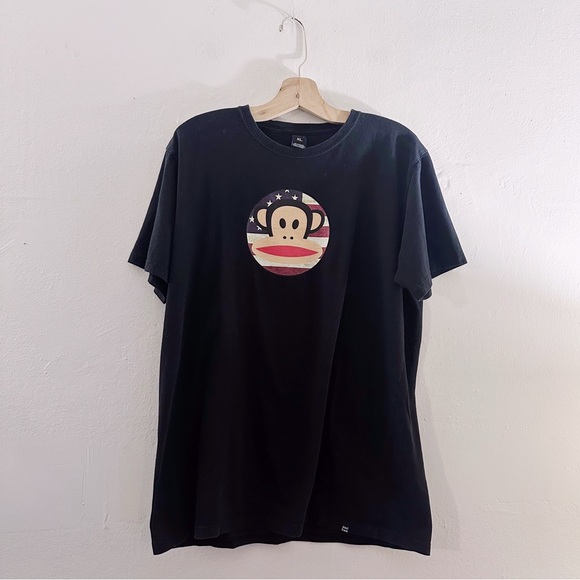 Paul Frank Mens Julius Monkey Face Tshirt Americana Flag Logo Black - Picture 7 of 7